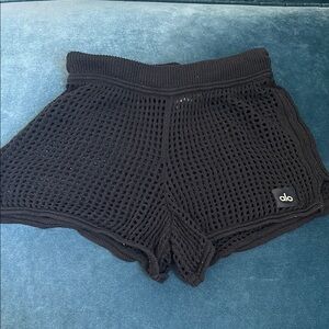 ALO Women's Black open knit Mesh Shorts cover up medium 100% cotton